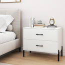 Modern Wooden 2-Drawer Nightstand with Metal Legs and Handles-White