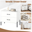 Modern Wooden 2-Drawer Nightstand with Metal Legs and Handles-White