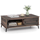Coffee Table with Sliding Door and 2 Compartments - Walnut