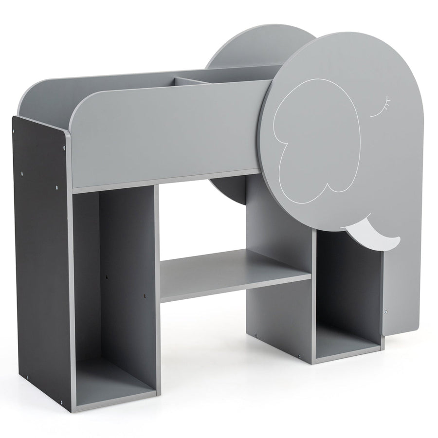 Montessori Bookshelf with Elephant Shape 3-Tier Toddler Toy Storage Organizer-Grey