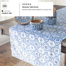 Moroccan Table Runner in Blue White Colors 108” L x 18” W | Geometric Tile Pattern Cotton Mat