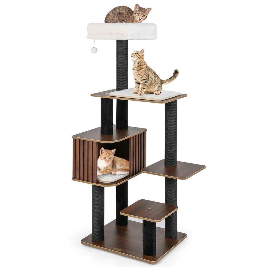 Multi-level Cat Tree for Indoor Cat 59.5 inch Tall Cat Tower with Cushion Top Perch