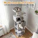 Multi-level Cat Tree Modern Cat Tower with Upholstered Perch and 2 Cat Condo