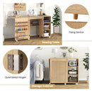 Multipurpose Folding Sewing Table Craft Station with Rattan Door-Natural