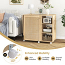 Multipurpose Folding Sewing Table Craft Station with Rattan Door-Natural
