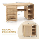 Multipurpose Folding Sewing Table Craft Station with Rattan Door-Natural