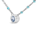 Sterling Silver Bezel Set Light Blue Aquamarine and Enamel Bead Chain Necklace