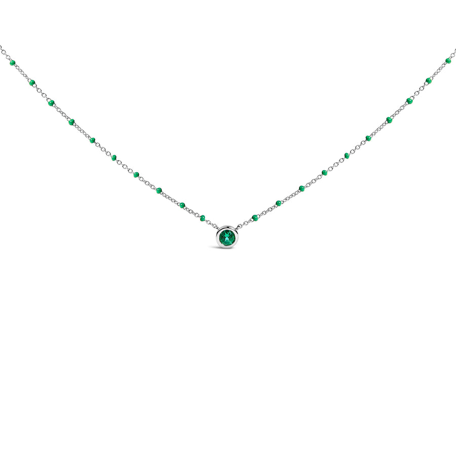 Sterling Silver Lab Created Emerald Bead Chain Necklace
