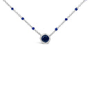 Sterling Silver Created Sapphire Bead Chain Necklace 18 Inch