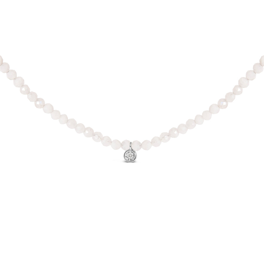 Sterling Silver Moonstone Bead Station Necklace with Diamond Accent