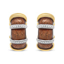 18K Yellow and White Gold Flash Plated .925 Sterling Silver Clear Brown Enamel 9/10 Cttw Round Diamonds Huggie Hoop Earrings (F-G Color, VS1-VS2 Clarity)