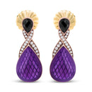 18K Rose Gold Flash Plated .925 Sterling Silver Purple Enamel 1/5 Cttw Round Pave-Set Diamond and 5.5 x 4mm Pear-Shaped Black Onyx Drop Earrings (F-G Color, VS1-VS2 Clarity)