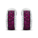 18K White Gold and Black Rhodium Plated 3/4 Cttw Round Diamonds and 1mm Round Red Ruby Huggie Hoop Earrings (F-G Color, VS1-VS2 Clarity)