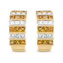 18K Yellow Gold 1 3/4 Cttw Invisible Set Princess Cut Diamond and 2.5mm Yellow Sapphire Huggie Hoop Earrings (F-G Color, VS1-VS2 Clarity)