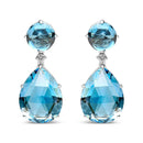 18K White Gold 1/5 Cttw Diamond with Round London Blue Topaz and 20 x 15mm Pear Cut Sky Blue Topaz Gemstone Dangle Earring (G-H Color, SI1-SI2 Clarity)
