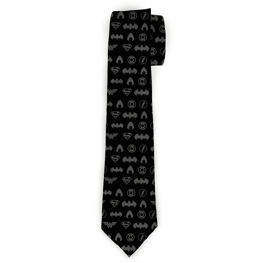 Necktie Standard - Justice League 8-Superhero Icons Black Gray