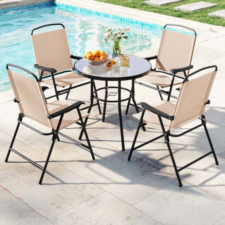 6 Pieces Patio Dining Set with Umbrella with 4 Folding Armchairs