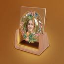 Custom Photo Night Light for Teen Girls | Tropical Floral Wreath with Teen Icons | Upload Her Photo | USB Powered | Wood Base