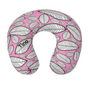 Personalized Travel Neck Pillow with Name | Sketched Leaf Print on Pink | Memory Foam | Botanical Gift for Women
