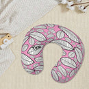 Personalized Travel Neck Pillow with Name | Sketched Leaf Print on Pink | Memory Foam | Botanical Gift for Women