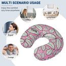 Personalized Travel Neck Pillow with Name | Sketched Leaf Print on Pink | Memory Foam | Botanical Gift for Women