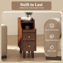 Solid Wood End Table Narrow Bedside Table with Pull-out Tray and 2 Storage Drawers-Brown