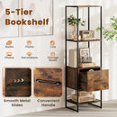 5-Tier Narrow Bookcase with 4 Open Shelves and Storage Drawer