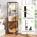 5-Tier Narrow Bookcase with 4 Open Shelves and Storage Drawer