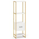 5-Tier Narrow Bookcase with 4 Open Shelves and Storage Drawer