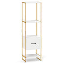 5-Tier Narrow Bookcase with 4 Open Shelves and Storage Drawer
