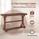 Narrow Console Table Vintage 52 Inch Long with Open Storage Shelf