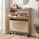 Narrow Shoe Storage Cabinet with Flip Drawers & Shelves