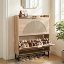 Narrow Shoe Storage Cabinet with Flip Drawers & Shelves