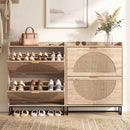 Narrow Shoe Storage Cabinet with Flip Drawers & Shelves