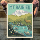 Mount Rainier National Park: Grazing Elk (63 National Parks) Art Print