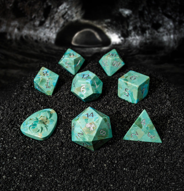 Kraken Dice - Reconstituted Green Turquoise Semi-Precious 8 pc Glass Dice Set