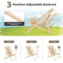 Solid Fir Wood Lounge Chair with 3-Level Adjustable Backrest and Soft Padded Headrest-Natural