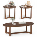 Nesting Coffee Table Set of 3 with Wood Veneered Top and Solid Rubber Wood Legs for Living Room