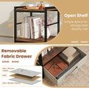 Nightstand Industrial Bedside Table with Open Storage Shelf and Fabric Drawer-Rustic Brown