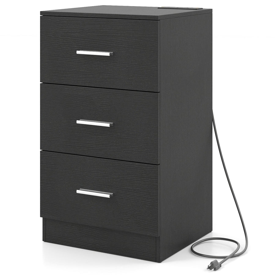 Nightstand with Charging Station End Table with 3 Storage Drawers Bedside Table for Bedroom