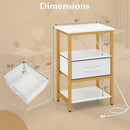 Nightstand with Charging Station and Adjustable Fabric Drawer for Bedroom and Living Room