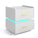 Nightstand with Charging Station LED Bedside Table with 2 Storage Drawers
