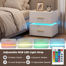 Nightstand with Charging Station LED Bedside Table with 2 Storage Drawers