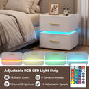 Nightstand with Charging Station LED Bedside Table with 2 Storage Drawers