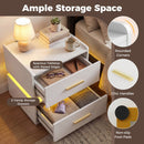 Nightstand with Charging Station LED Bedside Table with 2 Storage Drawers