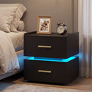 Nightstand with Charging Station LED Bedside Table with 2 Storage Drawers