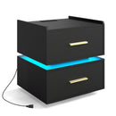 Nightstand with Charging Station LED Bedside Table with 2 Storage Drawers