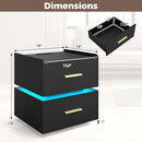 Nightstand with Charging Station LED Bedside Table with 2 Storage Drawers