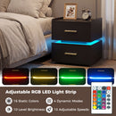 Nightstand with Charging Station LED Bedside Table with 2 Storage Drawers