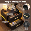 Nightstand with Charging Station LED Bedside Table with 2 Storage Drawers
